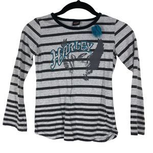 Girls Harley Davidson Long Sleeve T-Shirt, Striped w/Glitter Spellout, Tulle 6